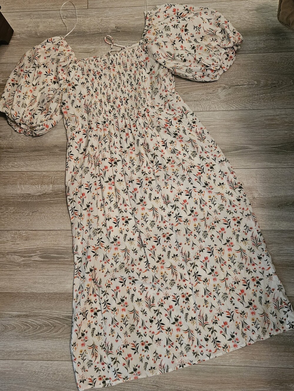 Old Navy SZ L NWT Floral Prairie Midi Dress Puff Sleeve Shirred Back Front Slit - Picture 3 of 11